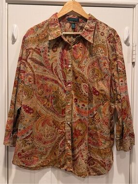 Lauren Ralph Lauren Button Up Shirt Women’s Size 3XL Paisley Floral 100% Cotton